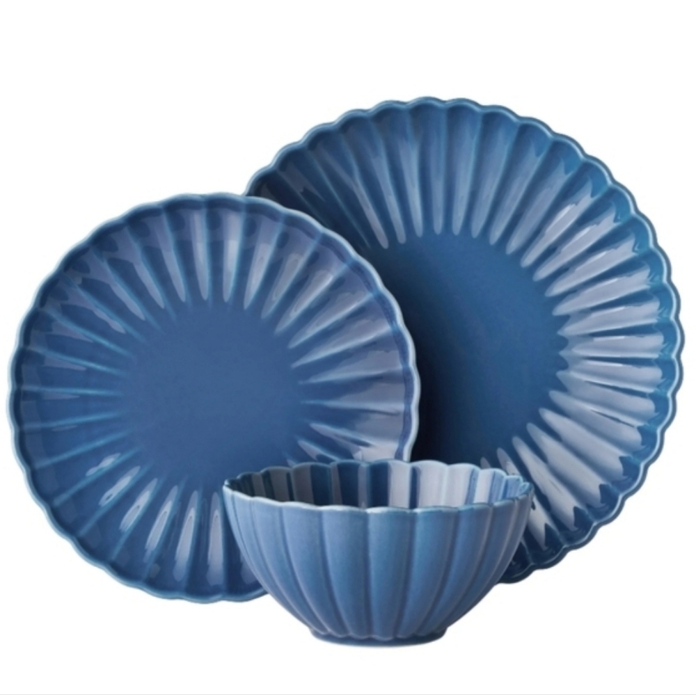 💕 2025 Pioneer Woman Colette Blue 12 Piece  Dinnerware Set